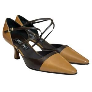 NIB 90s Vintage Marino Boutique Heels Caramel Java D'Orsay with Cross Strap - 8